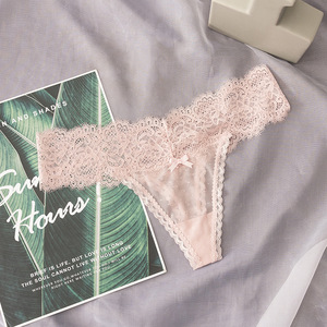 กางเกงชั้นในจีสตริงลูกไม้สีพื้นประดับโบว์เอวต่ำซีทรูสำหรับผู้หญิงขายส่ง ชุดชั้นในเซ็กซี่สำหรับใส่ทุกวัน รับผลิตแบบ OEM ODM - Product Image 3