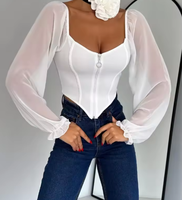 Nouvelle Collection Été Tendance Sexy Chic Bustier en Dentelle Blanche pour Femme, Top à Volants Plissés et Baleines, Style Corset Urbain pour Filles