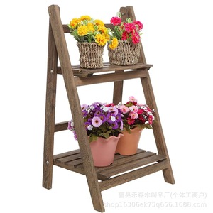 Support à fleurs pliable en bois massif, étagère de rangement ouverte multi-niveaux rétro pour la maison, idéal pour figurines et objets de décoration. - Product Image 2