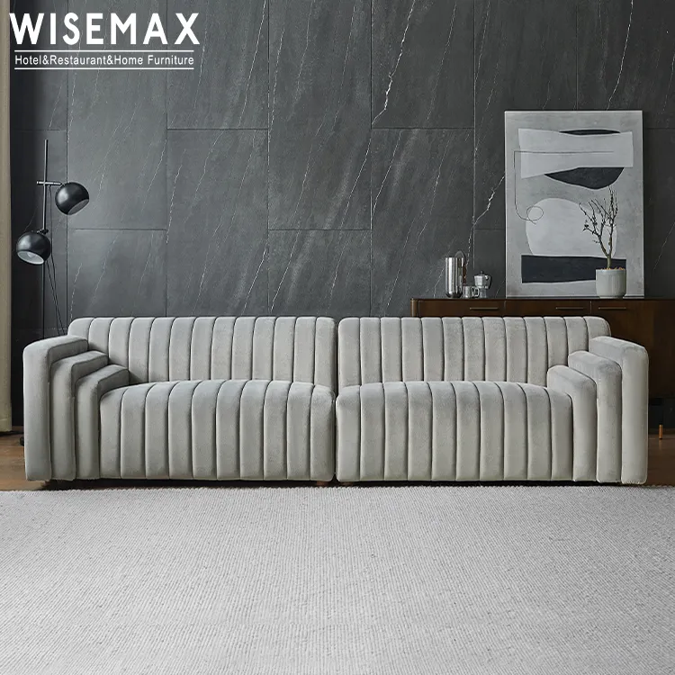 WISEMAX FURNITURE luxury living room sofas fabric modular floor sofa I shaped sectional velvet fabric low arm sofas for villa