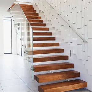 Modern House Loft Stair Rubber Wood Invisible Wall Side Staircase Designs