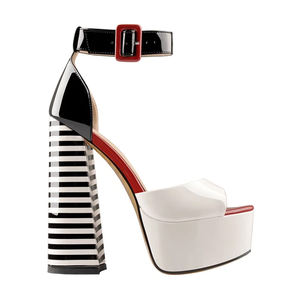 Blesskiss — sandales à talons carrés et larges pour femmes, chaussures à plateforme, bout ouvert, lanières noires et blanches, nouvelle collection - Product Image 1