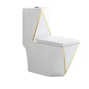 2022 China newest sanitary ware toilets white gold line bathroom ceramic toilet bowl diamond shape toilets