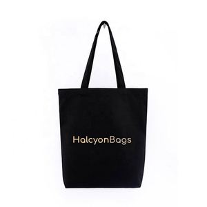 Sacs de shopping personnalisés en gros, sacs fourre-tout en toile de coton noir, promotionnels, réutilisables, personnalisables avec logo imprimé - Product Image 1