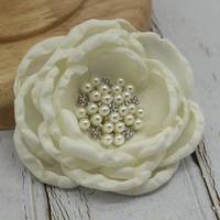 Bunga Rambut Satin dengan Mutiara Rhinestone Bunga Buatan Tangan untuk Dekorasi Pernikahan Aksesoris Pakaian