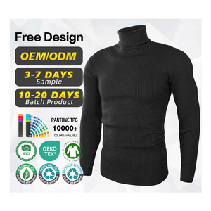 Automne et hiver nouvelle mode hommes haut col haut pull décontracté chaud tricoté hommes pull - Product Image 1