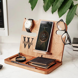 Station d'accueil pour téléphone en bois support de portefeuille organisateur de montre pour bureau/cadeaux insolites pour hommes Station d'accueil pour téléphone - Product Image 2