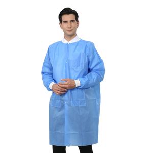Wegwerp Medische Jas Voor Volwassen Duurzame Witte Jas <span class=keywords><strong>2</strong></span> Zakken Met Gebreide Manchetten En Kraag (S-3XL) - Product Image 3