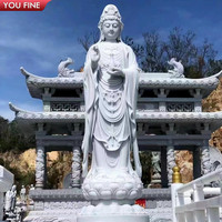 Statue de Guanyin en marbre blanc YOUFINE avec dragon pour temple, jardin bouddhiste extérieur