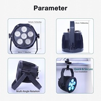 Pknight - Proyector LED de Pared RGBWA+UV de 6x18W, con Batería, PVC, IP65, Inalámbrico, DMX512, WiFi, App, para DJ, Bodas, Fiestas al Aire Libre