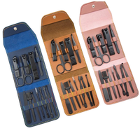 Juego de 12 Piezas de Cortaúñas Profesional Completo de Acero Inoxidable Negro, Kit de Pedicura Portátil, Juego de Manicura y Pedicura para Mujer