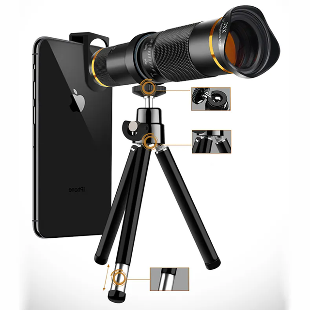 Professional Telephoto Monocular 38X Telescope Mobile Smart Phone Zoom Camera Lens Kit With Tripod Stand