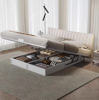 Lit de rangement de luxe moderne haut de gamme, ensemble de chambre écologique, lit double en cuir véritable, taille King Queen