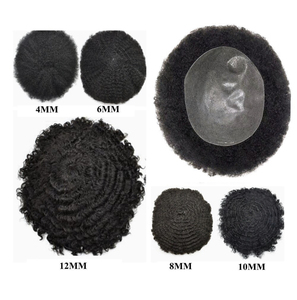 En Stock Postiche Brésilien 100% Cheveux Humains Vierge Non Traités, Cuticules Alignées, Base Fine en PU Injecté, <span class=keywords><strong>Afro</strong></span> Bouclé pour <span class=keywords><strong>Homme</strong></span> - Product Image 4
