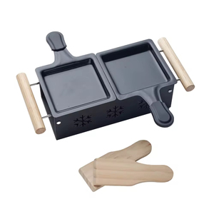 Ensemble <span class=keywords><strong>de</strong></span> <span class=keywords><strong>raclette</strong></span> miniature en métal antiadhésif portable pour la cuisine à domicile, plateau à fromage, bois massif écologique - Product Image 2