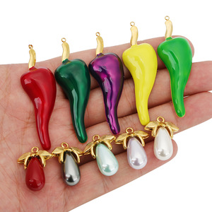 Colgantes Temáticos de Resina de Acero Inoxidable con Forma de Chile y Berenjena, Accesorios de Joyería DIY, Dijes de Moda Unisex - Product Image 4