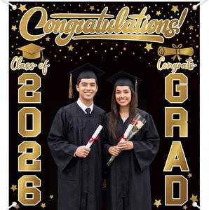 Décor de fond de cérémonie de remise des diplômes Classe de 2026 – Félicitations diplômé(e) – Décoration de graduation – Fond de photographie – Fournitures de décoration pour fêtes scolaires et universitaires - Product Image 5
