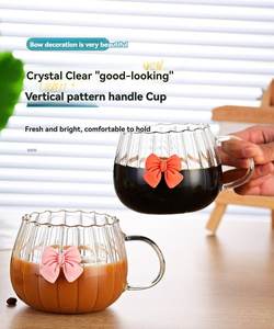 Vente en gros de tasses à jus de fruits et à café en verre transparent en forme de citrouille avec un joli nœud, cadeau pour un ami - Product Image 2