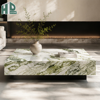 Table basse carrée moderne en marbre vert poli HDSTONE, prix d'usine, pour la décoration de suites d'hôtel et de salons