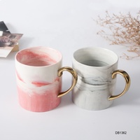 Mug à café en céramique de porcelaine de 14 oz avec poignée dorée et texture marbrée, couleur personnalisée, design portable - Coffret cadeau pour la rentrée scolaire