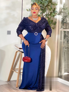 Robe de soirée élégante et tendance pour femme africaine, grande taille, à sequins, longueur ras du sol, taille haute, pour mariage, <span class=keywords><strong>demoiselle</strong></span> d'honneur et fête, modèle transfrontalier - Product Image 2