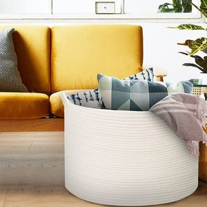 Woven <b>Storage</b> <b>Basket</b> Round Cotton Rope Large Capacity Clothing Organizer For Home Living Room Bedroom Toy And Dirty Clothes - Product Image 2
