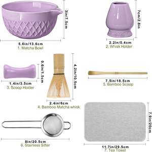 Classic 7pc Ceramic Bowl Bamboo Whisk <b>Tea</b> Scoop Porcelain Pottery Traditional Japanese Rhombus Bowl 7pc Matcha <b>Set</b> - Product Image 2