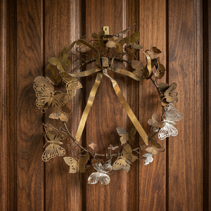 Guirnalda de Mariposas Metálicas Vintage, Flores Decorativas Hechas a Mano, Adorno Redondo para Colgar en la Pared, Arte Artesanal - Product Image 3