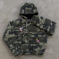 Fabricant de sweats à capuche zippés intégraux surdimensionnés pour hommes, en tweed camouflage épais, style streetwear vintage et vieilli, avec impression personnalisée OEM