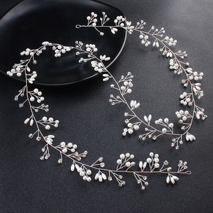 Wholesale Sparkling Handcrafted Metal Gold/Silver/Rose Gold Plated One Meter <strong>Bridal</strong> <strong>Hair</strong> <strong>Band</strong> 1m Long Vine Pearl Headpieces - Product Image 1