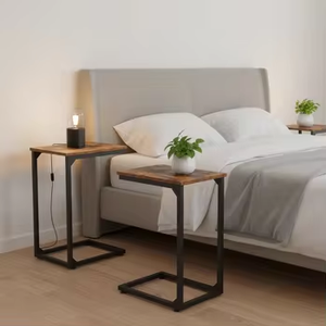 Set of 2 C Shaped <strong>Side</strong> <strong>Tables</strong> <strong>Skinny</strong> Thin Sofa <strong>Tables</strong> for Small Space Living Room Bedroom Bedside Rustic Brown - Product Image 2
