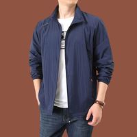 Neue Modische Schnelltrocknende Atmungsaktive Jacke für Herren, Lässiger Stehkragen-Mantel mit Taschen, Einfarbige Outdoor-Sportbekleidung