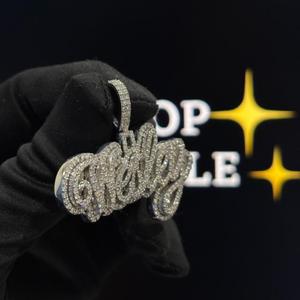 <b>Custom</b> 925 Sterling Silver VVS Moissanite Double Layer Script <b>Name</b> Pendant White Gold Plated Hip Hop Bling <b>Necklace</b> - Product Image 2