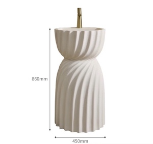 อ่างล้างหน้าแบบตั้งพื้นทรงโค้งวับบิซาบิ พร้อมฐานรองแบบมีร่อง ผลิตจากหินสังเคราะห์คุณภาพสูง ดีไซน์หรูหรา เหมาะสำหรับห้องน้ำ - Product Image 6