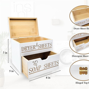 Caja de almacenamiento de madera de 8x5x7 pulgadas con doble cajón superior abatible para organizador de jabón en hojas para secadora - Product Image 1