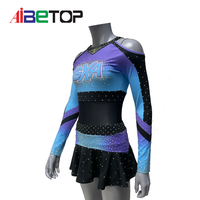 Uniforme de cheerleading personnalisé avec strass, robe de cheerleading à manches longues et dos croisé dégradé, polyester et élasthanne, logo d'équipe personnalisable