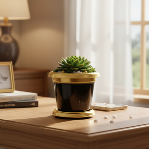 NF Lauren Black Gold Flower Pot Private Label Decorative <b>Plastic</b> Garden <b>Planter</b> Luxury Style Hand Painted Desktop Plant Pot - Product Image 3