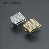 Forme carrée CZ pavé or argent placage 13x13mm gros mode boucle d'oreille fermoirs crochet pour bijoux balancent boucle d'oreille fabrication