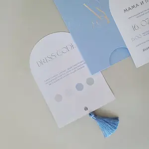 Recién llegado, tarjetas de invitación de papel de arco, ceremonia de boda, Día de San Valentín, lámina dorada con borla, invitaciones de papel reciclado