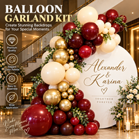 Kit d'arche de guirlande de ballons en latex or, bordeaux et blanc pour décoration de toile de fond de mariage, fête prénuptiale et baby shower