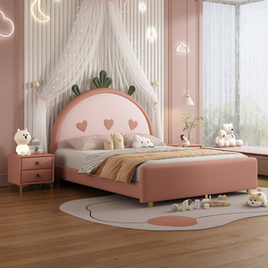 Moderno e minimalista fragola letto per bambini per ragazze 1.5m letto singolo nuovo <span class=keywords><strong>Design</strong></span> carino in pelle principessa in legno per bambini letto - Product Image 5