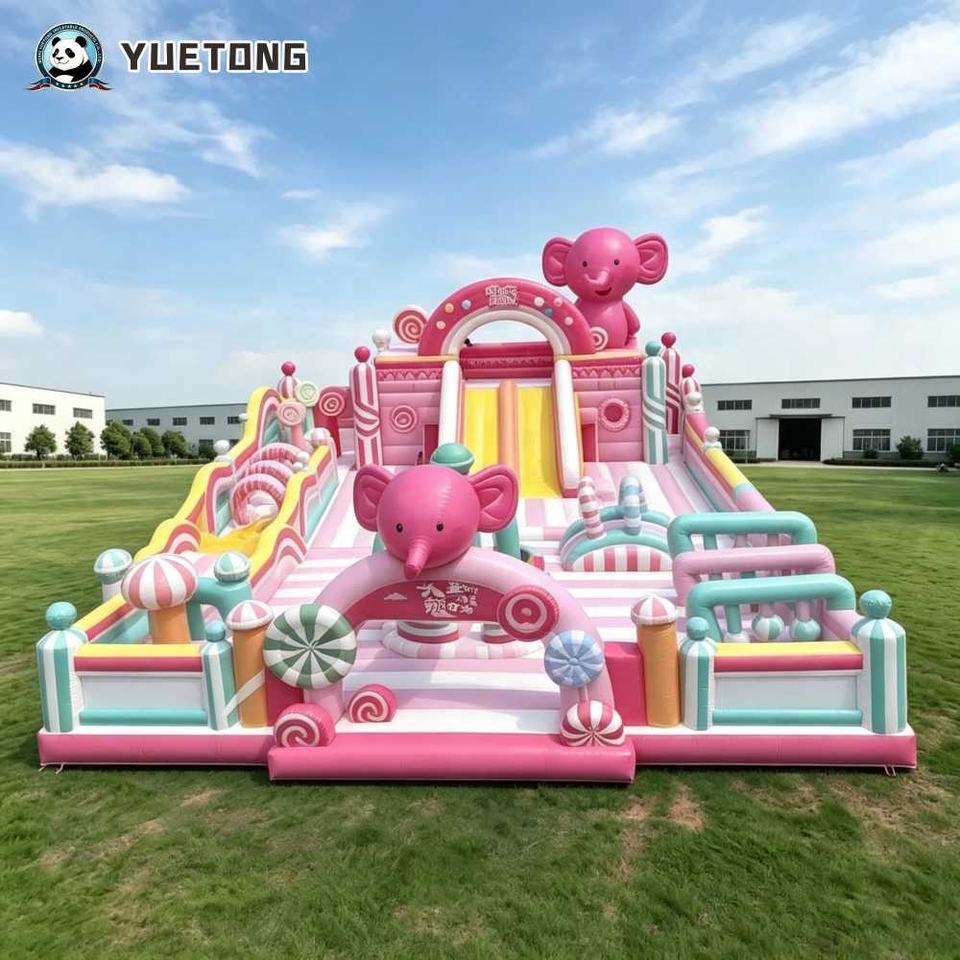 Pink Elephant Theme Inflatable Playground Giant Bouncer Castle Obstacle ...