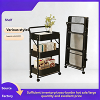 Chariot de rangement pliable à 3 niveaux durable pour collations, livres et articles ménagers dans les petites maisons
