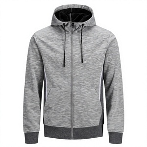 Men's Gray Hooded <b>Full</b> <b>Zip</b> <b>Sweatshirt</b> Regular Fit Knitted Polyester Cotton Casual Autumn Wear - Product Image 1