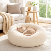 Lit pour animaux de compagnie en forme de donut personnalisé en gros, apaisant, rond, anti-anxiété, pour chien et chat, lavable en machine, en peluche