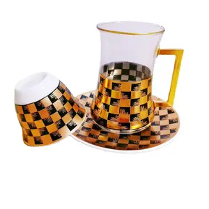 Керамическая горячая золотая кофейная чашка, стеклянный офисный послеобеденный чай, набор из 18 предметов, Подарочная коробка оптом