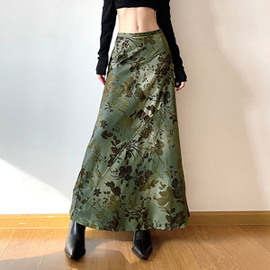 Falda Midi de temperamento adelgazante de cintura alta con diseño dividido Irregular de impresión Vintage para mujer - Product Image 1