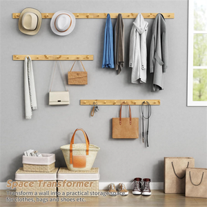 ขายด่วน! ชุดราวแขวนเสื้อผ้าติดผนังไม้ธรรมชาติทันสมัย 4 ชิ้น สำหรับบ้าน สำนักงาน หรือห้องนอน - Product Image 2