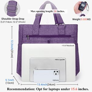 Sac fourre-tout en toile imperméable en nylon, sac à bandoulière multi-poches, sac de travail pour ordinateur portable, sac à main pour professeur - Product Image 3