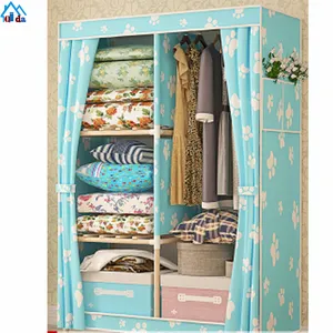 Large Fabric Canvas Wardrobe With Hanging Rail Shelving Clothes Storage Cupboard